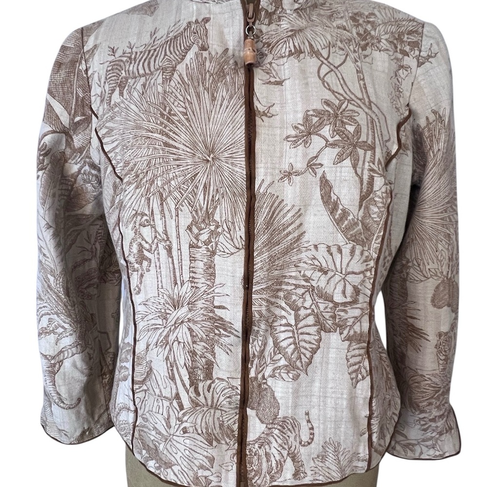 Maggy London Cream and Brown Jungle Print Jacket